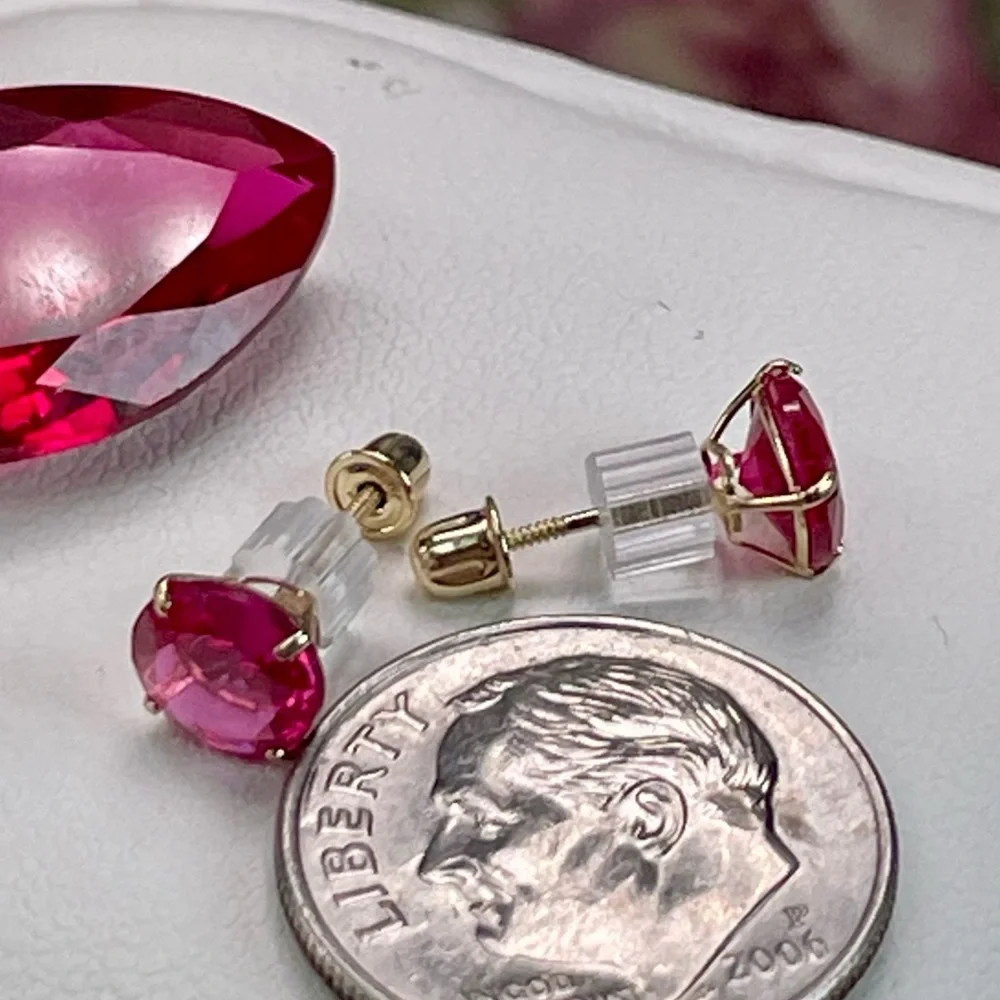 14 KT Gold Ruby Earrings - Picture 2 of 6